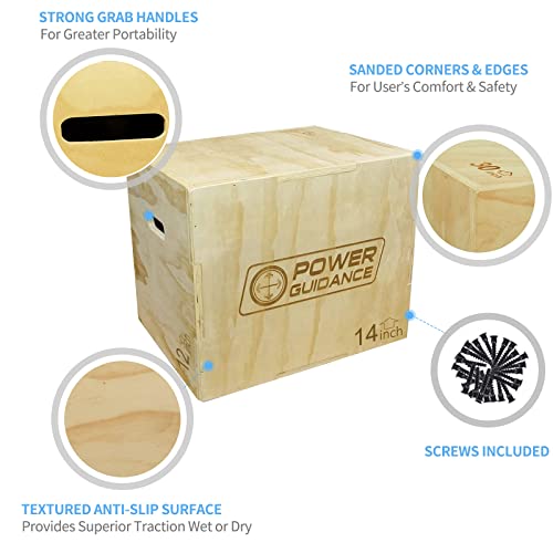 POWER GUIDANCE 3 in 1 Wood Plyometric Jump Box, Plyo Box for Jump Training and Conditioning - 30''/24''/20'', 24''/20''/18'', 16''/14''/12''