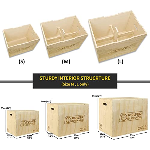 POWER GUIDANCE 3 in 1 Wood Plyometric Jump Box, Plyo Box for Jump Training and Conditioning - 30''/24''/20'', 24''/20''/18'', 16''/14''/12''