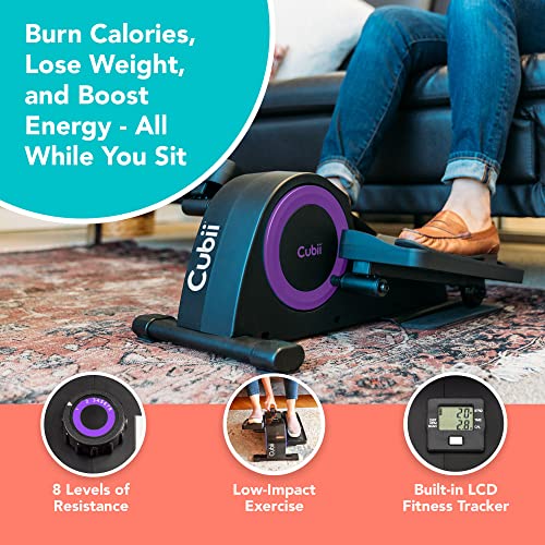 Cubii Jr: Desk Elliptical w/Built in Display Monitor, Easy Assembly, Quiet & Compact, Adjustable Resistance (Purple, One)