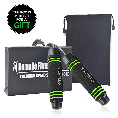 Homello Weighted Jump Rope by (1LB) with Memory Foam Handles and Steel Cable - for Fitness, Crossfit, Boxing and MMA