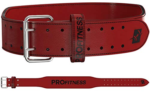 ProFitness Genuine Leather Weight Lifting Belt | Proper Weightlifting Form for Squats, Deadlfits, Powerlifting & Training (Red/Black, X-Large)