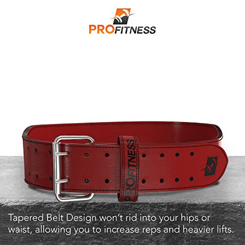 ProFitness Genuine Leather Weight Lifting Belt | Proper Weightlifting Form for Squats, Deadlfits, Powerlifting & Training (Red/Black, X-Large)