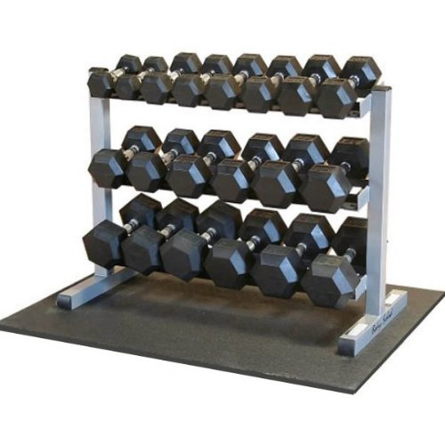 Body-Solid 3-Tier Horizontal Dumbbell Rack with Rubber Hex Dumbbells (GDR363-RFWS)