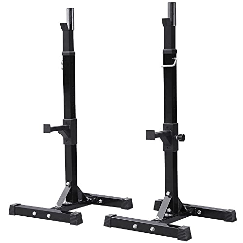 Yaheetech Pair of Adjustable Squat Rack Standard Solid Steel Squat Stands Barbell Free Press Bench Home Gym Portable Dumbbell Racks Stands 44-70in