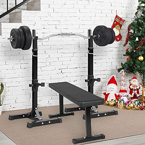 Yaheetech Pair of Adjustable Squat Rack Standard Solid Steel Squat Stands Barbell Free Press Bench Home Gym Portable Dumbbell Racks Stands 44-70in