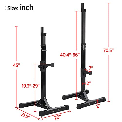 Yaheetech Pair of Adjustable Squat Rack Standard Solid Steel Squat Stands Barbell Free Press Bench Home Gym Portable Dumbbell Racks Stands 44-70in