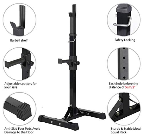 Yaheetech Pair of Adjustable Squat Rack Standard Solid Steel Squat Stands Barbell Free Press Bench Home Gym Portable Dumbbell Racks Stands 44-70in