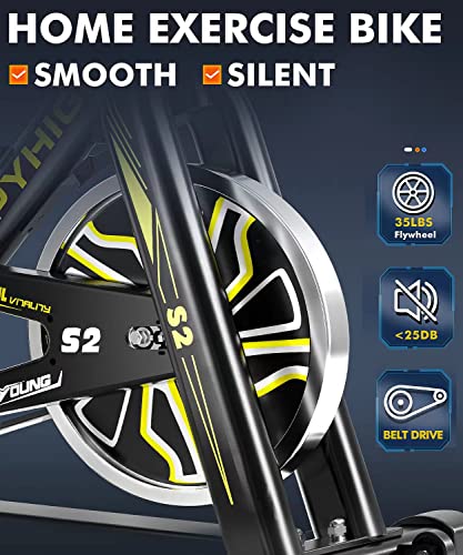 PYHIGH Indoor Cycling Bike Belt Drive Stationary Bicycle Exercise Bikes with LCD Monitor for Home Cardio Workout Bike Training- Black