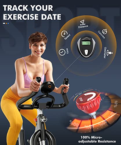 PYHIGH Indoor Cycling Bike Belt Drive Stationary Bicycle Exercise Bikes with LCD Monitor for Home Cardio Workout Bike Training- Black