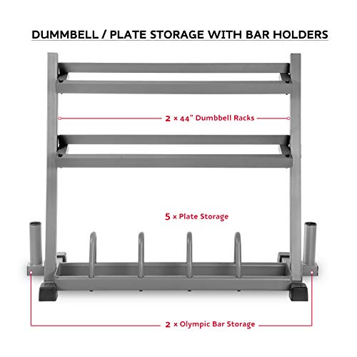 XMark All-in-One Dumbbell Rack, Plate Weight Storage and Dual Vertical Bar Holder, Design Patent Pending