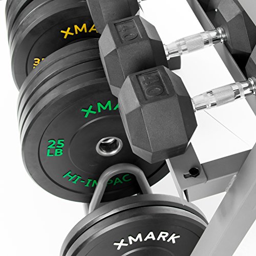 XMark All-in-One Dumbbell Rack, Plate Weight Storage and Dual Vertical Bar Holder, Design Patent Pending
