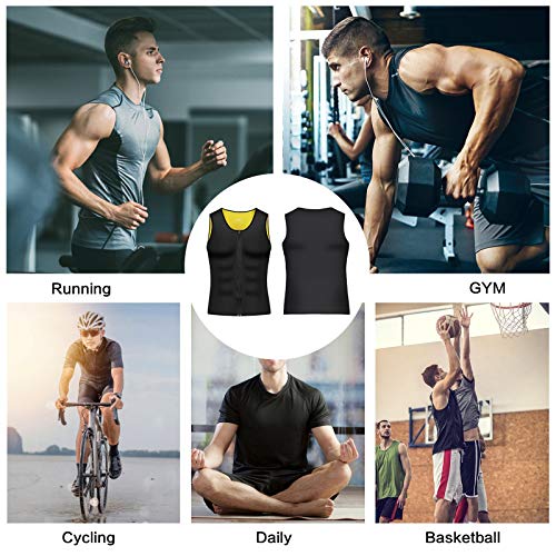 Cimkiz Sauna Vest for Men Waist Trainer Zipper Neoprene Sauna Suit Tank Top (M, Yellow)