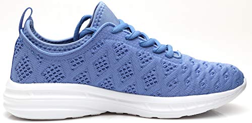 Joomra Women Stylish Sneakers Fashion Gym Slipon Girls Lightweight Workout Jogging Walking Athletic Tennis Shoes Blue Size 5.5