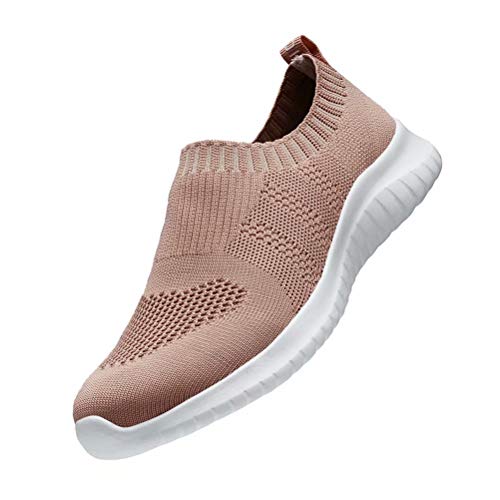 konhill Women's Walking Tennis Shoes - Lightweight Athletic Casual Gym Slip on Sneakers 12 US Apricot