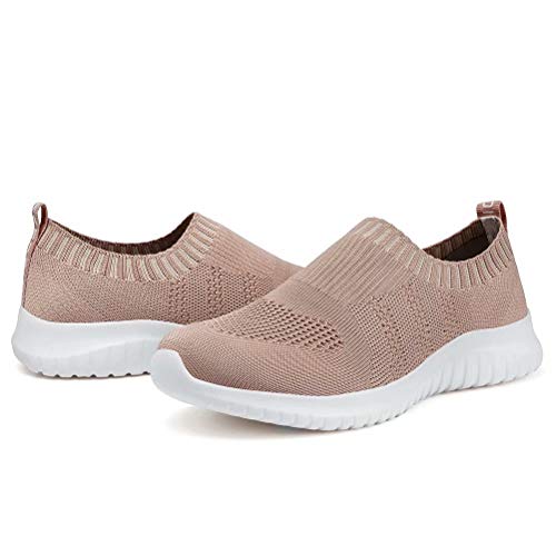 konhill Women's Walking Tennis Shoes - Lightweight Athletic Casual Gym Slip on Sneakers 12 US Apricot