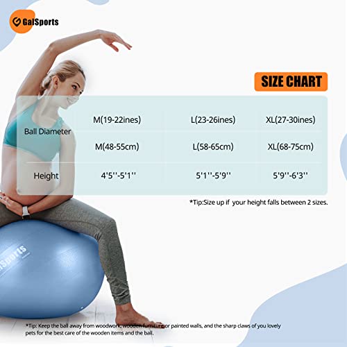 Galsports Yoga Stability Ball for Balance (Multiple Colors), Exercise Ball for Fitness & Birthing, Anti-Burst Stability Ball with Quick Pump for Ball Chair, Core Strength Training,and Physical Therapy