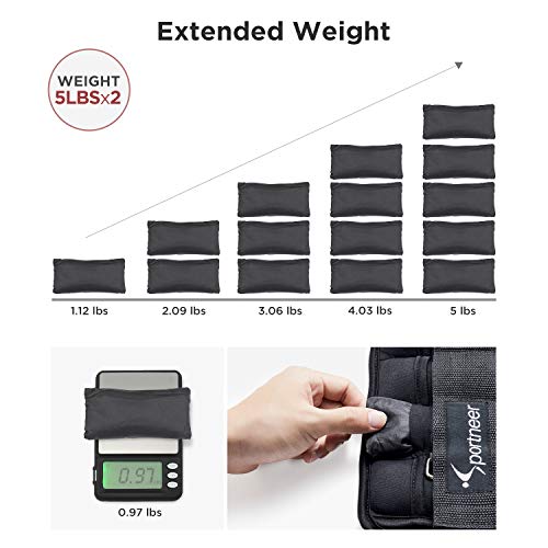Sportneer Ankle Weights, Adjustable Weights Wrist Arm Leg Weight Straps for Fitness, Walking, Jogging, Workout, 1-5 lbs Each Pack, 2 Pack 2-10 lbs (Max 5 LBS)