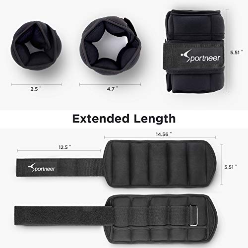 Sportneer Ankle Weights, Adjustable Weights Wrist Arm Leg Weight Straps for Fitness, Walking, Jogging, Workout, 1-5 lbs Each Pack, 2 Pack 2-10 lbs (Max 5 LBS)