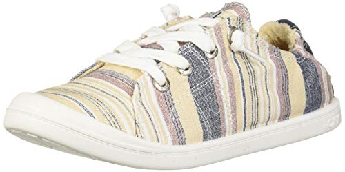 Roxy Women's Bayshore Slip on Sneaker Shoe, White Striped 20, 7