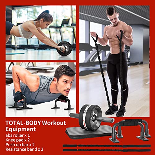 EnterSports Ab Roller Wheel, 6-in-1 Ab Roller Kit with Knee Pad, Resistance Bands, Pad Push Up Bars Handles Grips, Perfect Home Gym Equipment for Men Women Abdominal Exercise