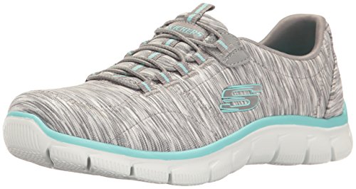 Skechers Women's Sport Empire - Rock Around Relaxed Fit Fashion Sneaker, Gray/Light Blue, 10 B(M) US