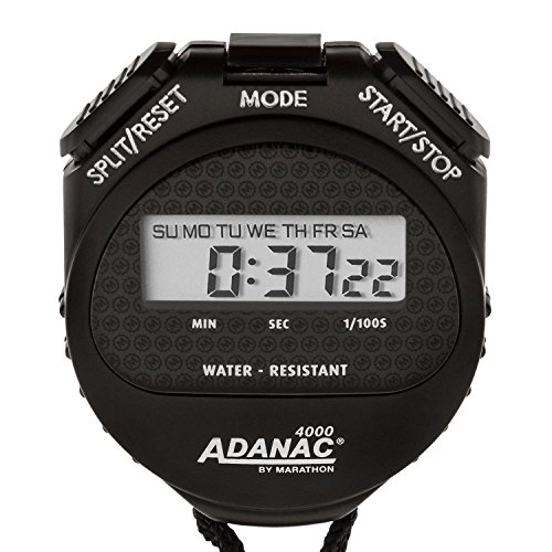 MARATHON ST083009 Adanac 4000 Digital Stopwatch Timer with Extra Large Display and Buttons, Water Resistant, Two Year Warranty - Black