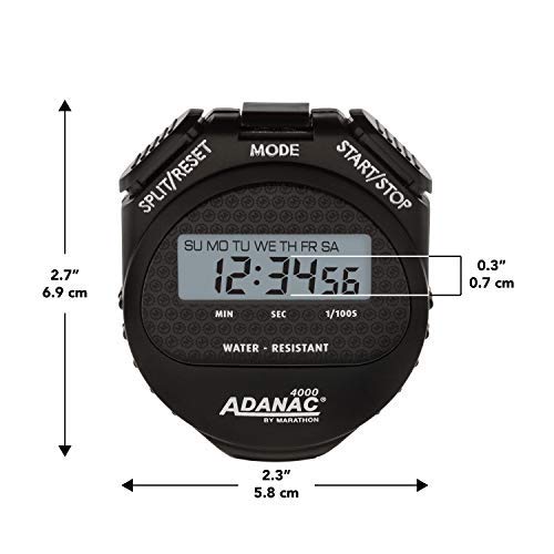 MARATHON ST083009 Adanac 4000 Digital Stopwatch Timer with Extra Large Display and Buttons, Water Resistant, Two Year Warranty - Black