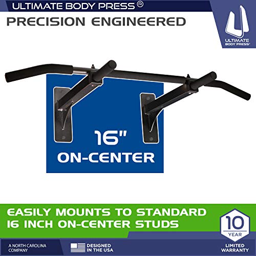 Ultimate Body Press Wall Mount Pull Up Bar with 4 Grip Positions and Upgraded Design for 2019