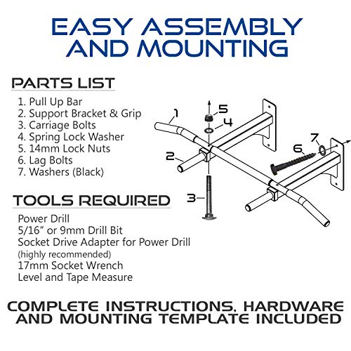 Ultimate Body Press Wall Mount Pull Up Bar with 4 Grip Positions and Upgraded Design for 2019