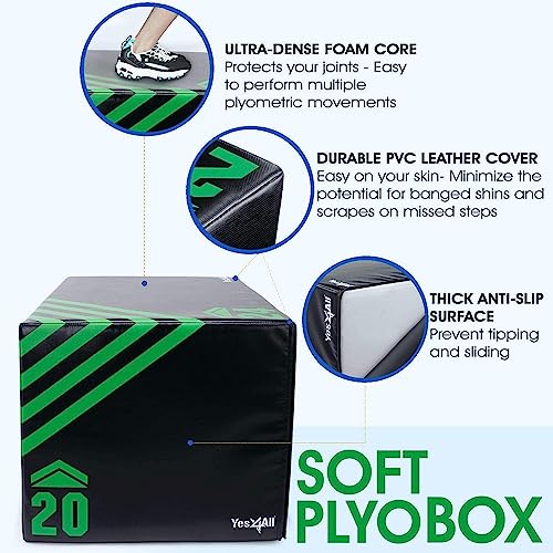 Yes4All Foam Plyo Box/Plyometric Box Platform for Crossfit, Jump Training & Conditioning  Plyo Jump Box/Soft Plyo Box 3 in 1 (20/24/30)