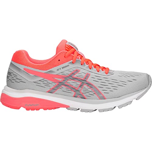 ASICS Women's GT-1000 7 Running Shoes, 7.5, MID Grey/Flash Coral