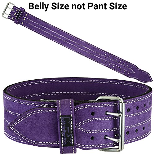 MRX Powerlifting Leather Belt 4" Wide 10mm Thickness Training Fitness Back Support Bodybuilding Belts with Steel 2 Prong Buckle Purple (Medium)