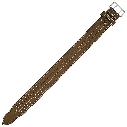 MRX Powerlifting Leather Belt 4" Wide 10mm Thickness Training Fitness Back Support Bodybuilding Belts with Steel 2 Prong Buckle Brown (Medium)