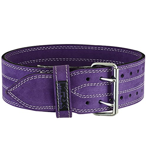 MRX Powerlifting Leather Belt 4" Wide 10mm Thickness Training Fitness Back Support Bodybuilding Belts with Steel 2 Prong Buckle Purple (X-Large)