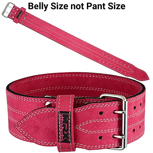 MRX Powerlifting Leather Belt 4" Wide 10mm Thickness Training Fitness Back Support Bodybuilding Belts with Steel 2 Prong Buckle Pink (X-Large)