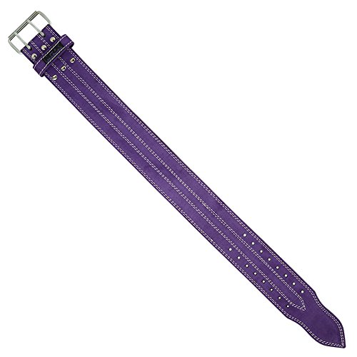 MRX Powerlifting Leather Belt 4" Wide 10mm Thickness Training Fitness Back Support Bodybuilding Belts with Steel 2 Prong Buckle Purple (X-Large)