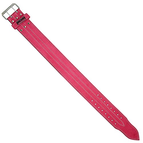MRX Powerlifting Leather Belt 4" Wide 10mm Thickness Training Fitness Back Support Bodybuilding Belts with Steel 2 Prong Buckle Pink (X-Large)