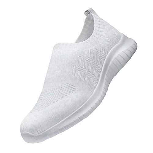 konhill Women's Walking Tennis Shoes - Lightweight Athletic Casual Gym Slip on Sneakers 6.5 US White