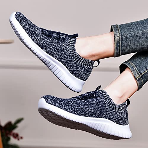TIOSEBON Women's Lightweight Casual Walking Athletic Shoes Breathable Running Slip-On Sneakers for Jogging Workout 8.5 US Navy