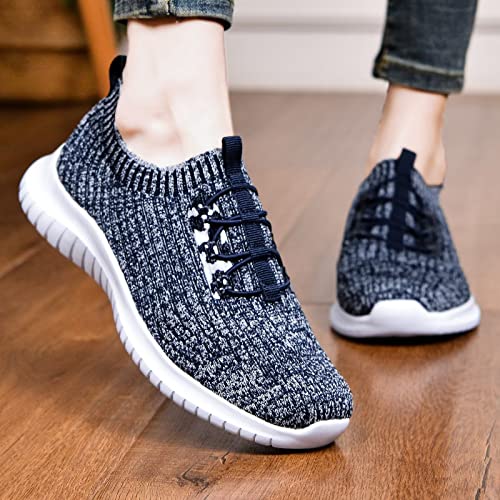 TIOSEBON Women's Lightweight Casual Walking Athletic Shoes Breathable Running Slip-On Sneakers for Jogging Workout 8.5 US Navy