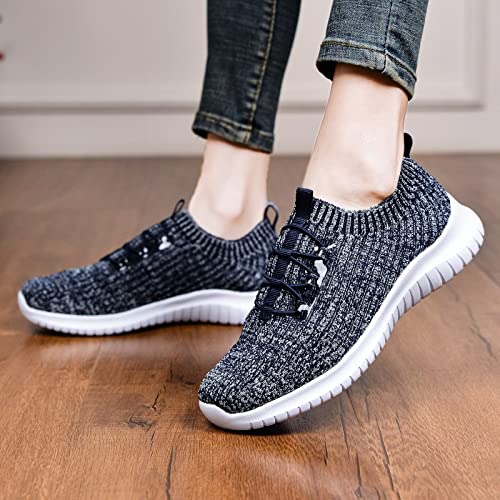 TIOSEBON Women's Lightweight Casual Walking Athletic Shoes Breathable Running Slip-On Sneakers for Jogging Workout 8.5 US Navy