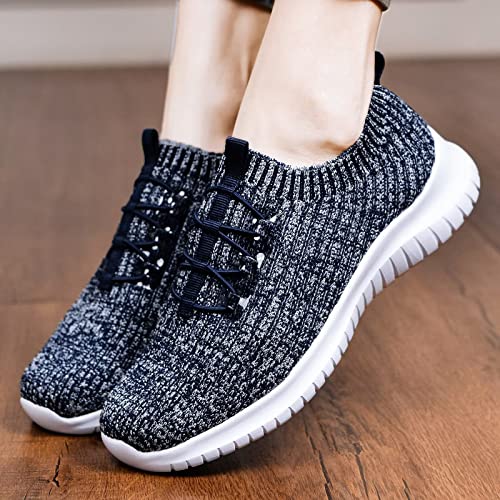 TIOSEBON Women's Lightweight Casual Walking Athletic Shoes Breathable Running Slip-On Sneakers for Jogging Workout 8.5 US Navy