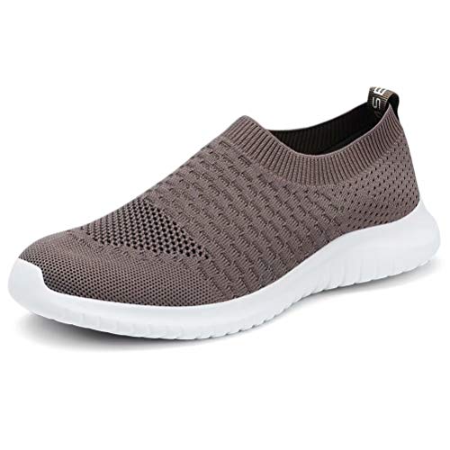 konhill Women's Walking Tennis Shoes - Lightweight Athletic Casual Gym Slip on Sneakers 13 US Brown
