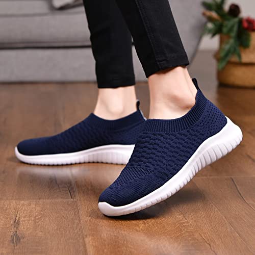 konhill Women's Walking Tennis Shoes - Lightweight Athletic Casual Gym Slip on Sneakers 13 US Navy