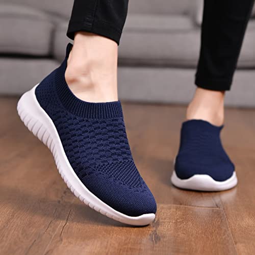 konhill Women's Walking Tennis Shoes - Lightweight Athletic Casual Gym Slip on Sneakers 13 US Navy