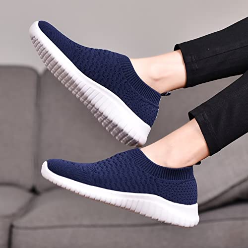 konhill Women's Walking Tennis Shoes - Lightweight Athletic Casual Gym Slip on Sneakers 13 US Navy