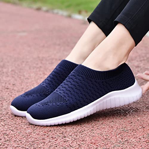 konhill Women's Walking Tennis Shoes - Lightweight Athletic Casual Gym Slip on Sneakers 13 US Navy