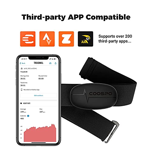 CooSpo Fitness Tracker Ant+ Heart Rate Monitor Chest Strap IP67 Waterproof with Bluetooth for Wahoo Strava Zwift DDP Yoga Map My Ride Peloton Bike