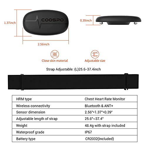 CooSpo Fitness Tracker Ant+ Heart Rate Monitor Chest Strap IP67 Waterproof with Bluetooth for Wahoo Strava Zwift DDP Yoga Map My Ride Peloton Bike