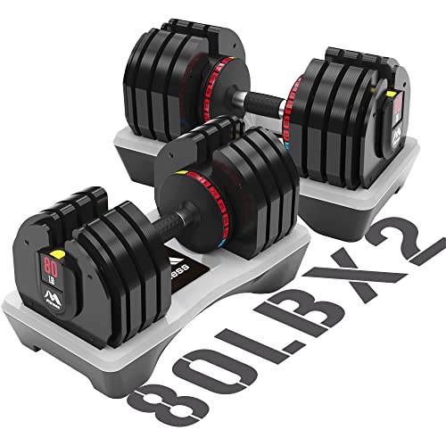 Merax Deluxe 2 x 80 Pounds Adjustable Dumbbells, 18-in-1 Dumbbell 5-80lb Adjustable Weight Plate for Home Gym 2 PCS